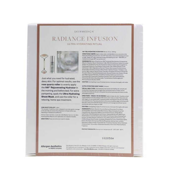 Skin Medica Radiance Infusion Ultra Hydrating Ritual Set: HA Rejuvenating Hydrator 28,4 g + Ultra Hydrating Sheet Mask 2 stuks + Rose Quartz Roller 4 stuks