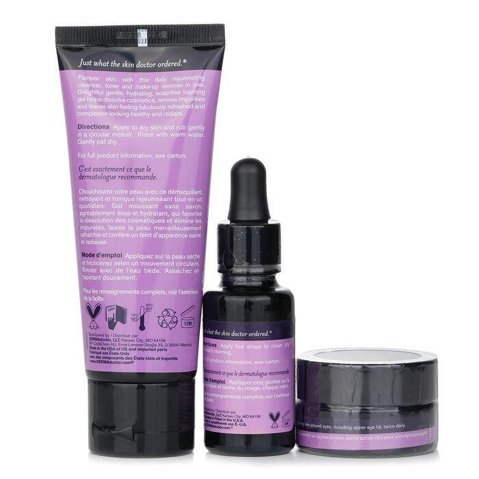 DERMAdoctor Kakadu C Vitamine C verhelderende kit: dagelijkse reiniger 70 ml + 20% vitamine C serum 15 ml + oogsoufflé 15 ml 3 stuks