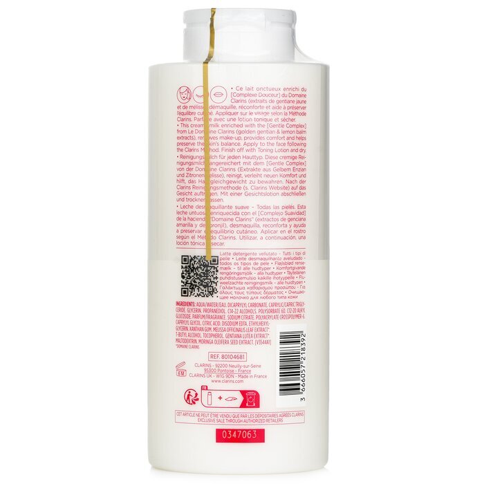 Clarins Velvet Cleansing Milk met extracten van Alpengouden gentiaan en citroenmelisse 400 ml/13,4 oz