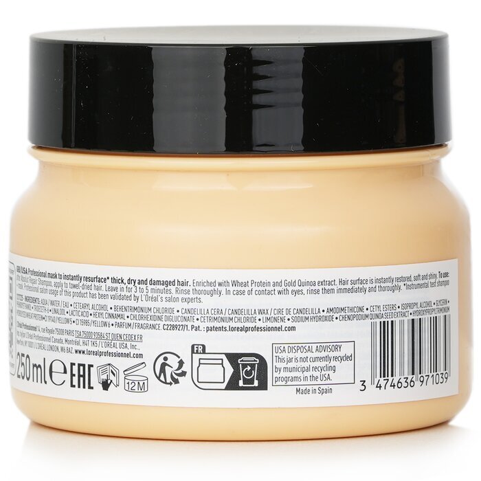 L'Oreal Professionnel Serie Expert - Absolut Repair Gold Quinoa + Protein Instant Resurfacing Mask (voor droog en beschadigd haar) 250 ml/8,5 oz