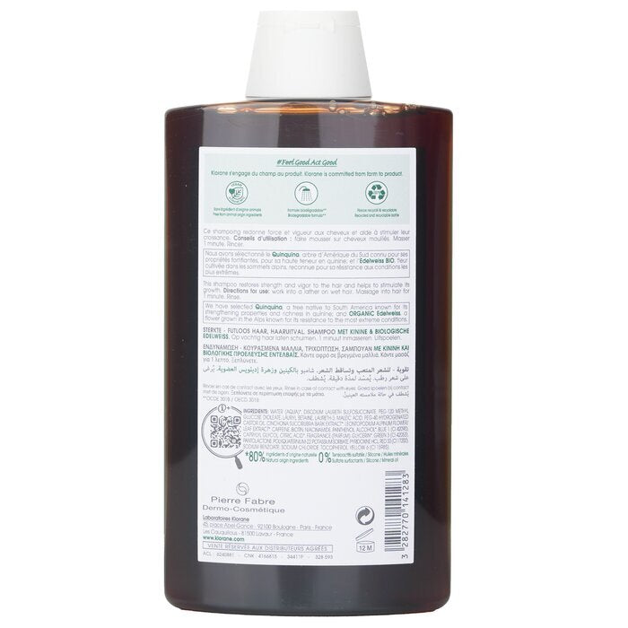Klorane Shampoo met kinine en biologische edelweiss (versterkt dunner wordend haar) 400 ml