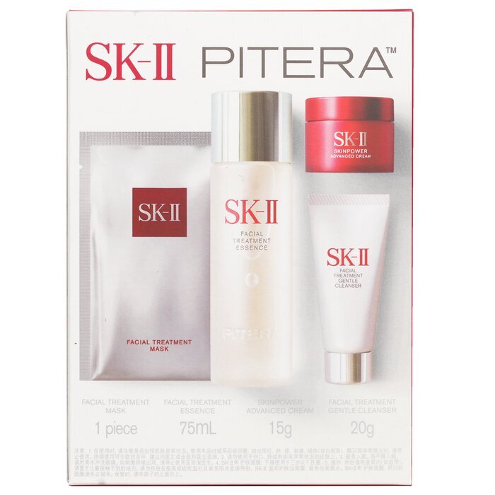 SK II Bestseller Proefpakket: Gezichtsbehandeling Ess. 75 ml + Gezichtsbehandeling Reiniger 20 g + SKINPOWER Geavanceerde Crème 15 g + FT Masker 1 stuk 4 stuks