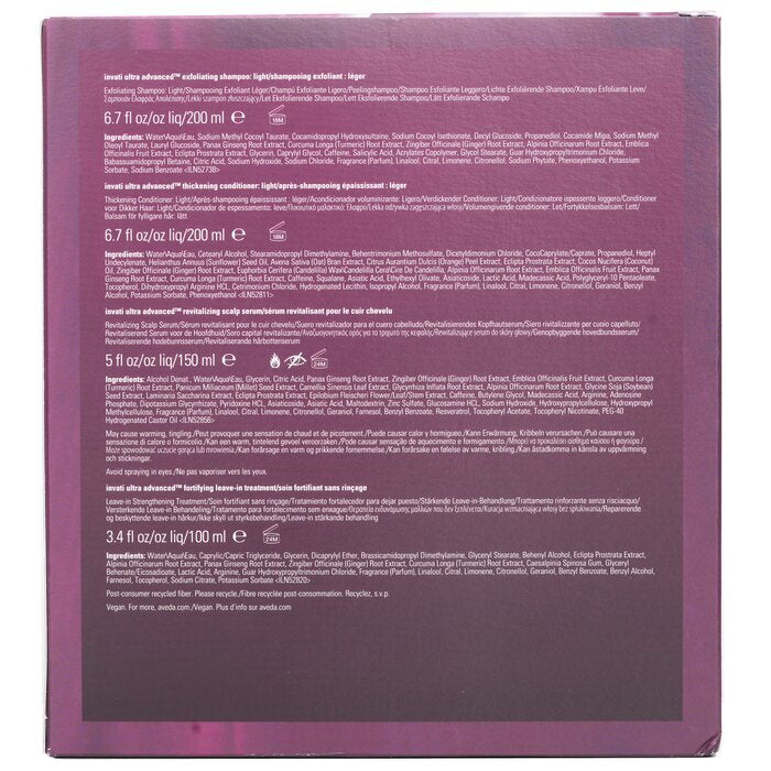 Aveda Invati Ultra Advanced 4 Step Light System Set: Lichte shampoo 200 ml + lichte conditioner 200 ml + serum 150 ml + behandeling 100 ml 4 stuks