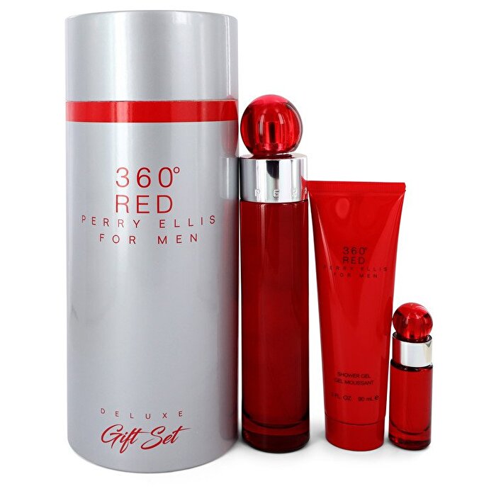 Perry Ellis Perry Ellis 360 Red Gift Set - 3,4 oz Eau De Toilette Spray + Mini Eau De Toilette Spray + 3 oz Douchegel in Tube Box