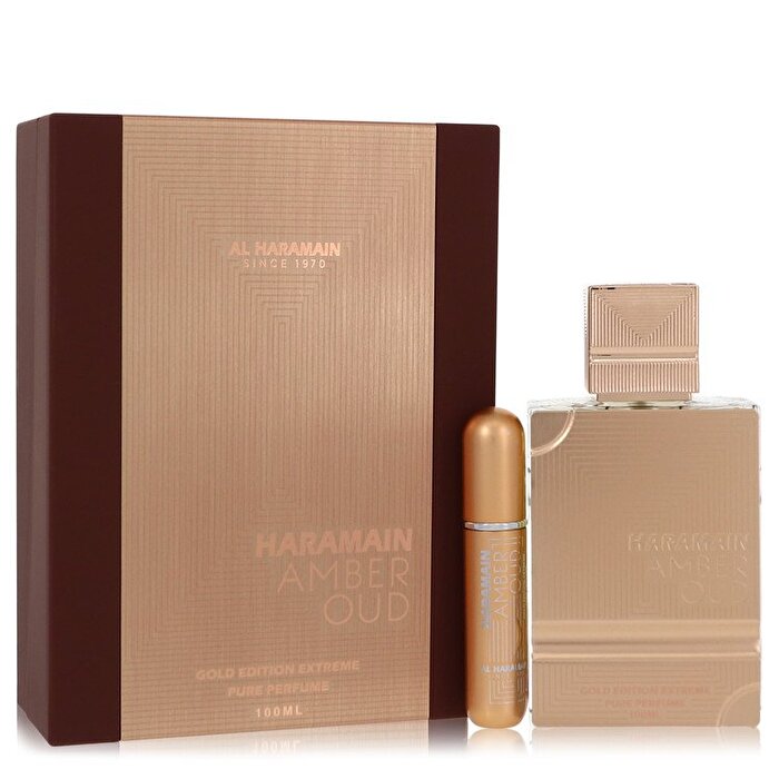 Al Haramain Amber Oud Gold Edition Extreme Gift Set 3.4 Pure Perfume Spray + 0.34 oz Refillable Spray 100ml/3.4oz