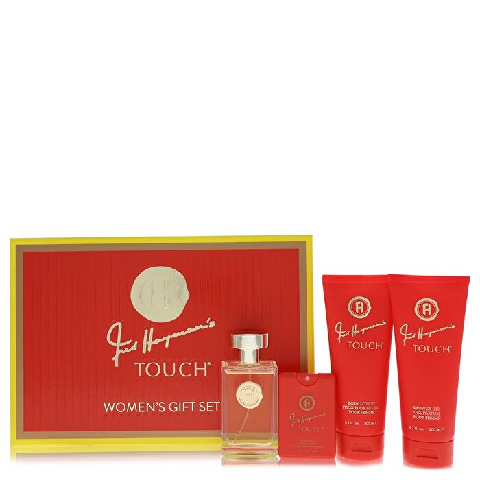 Fred Hayman Touch Gift Set - Eau De Toilette Spary + 6.7 oz Body Lotion + 6.7 oz Douchegel + 0.61 oz Pocket Soray