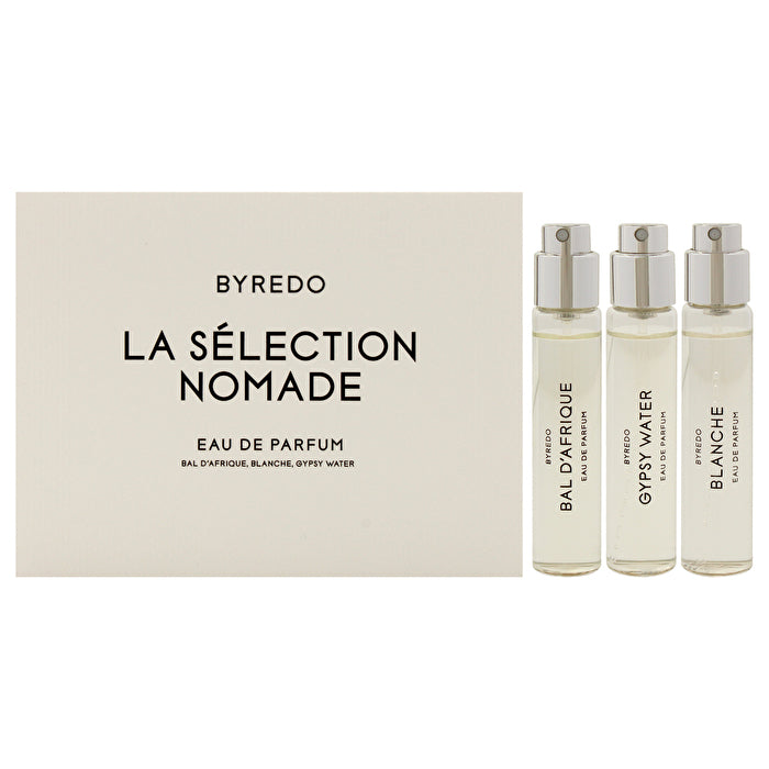 Byredo La Selection Nomade Set voor unisex - 3-delige mini-cadeauset 12 ml/0,4 oz Bal D Afrique Eau de Parfum Spray 12 ml/0,4 oz Blanche Eau De Parfum Spray 12 ml/0,4 oz Gypsy Eau De Parfum Spray 12 ml/0,4 oz