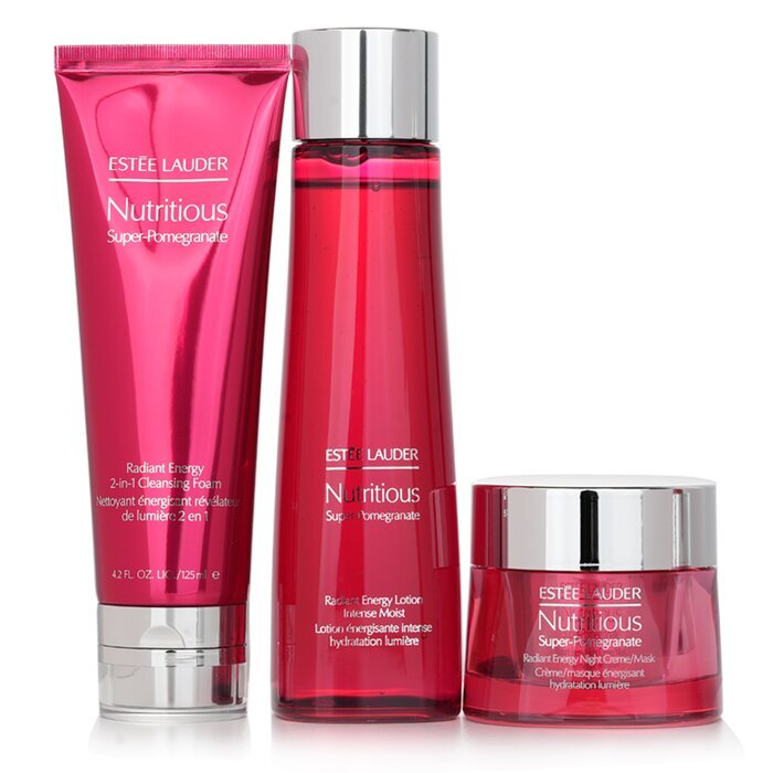 Estee Lauder Nutritious Super-Pomegranate Overnight Radiance Collection: Reinigingsschuim 125 ml + Lotion Intense Moist 200 ml + Nachtcrème 50 ml 3 stuks