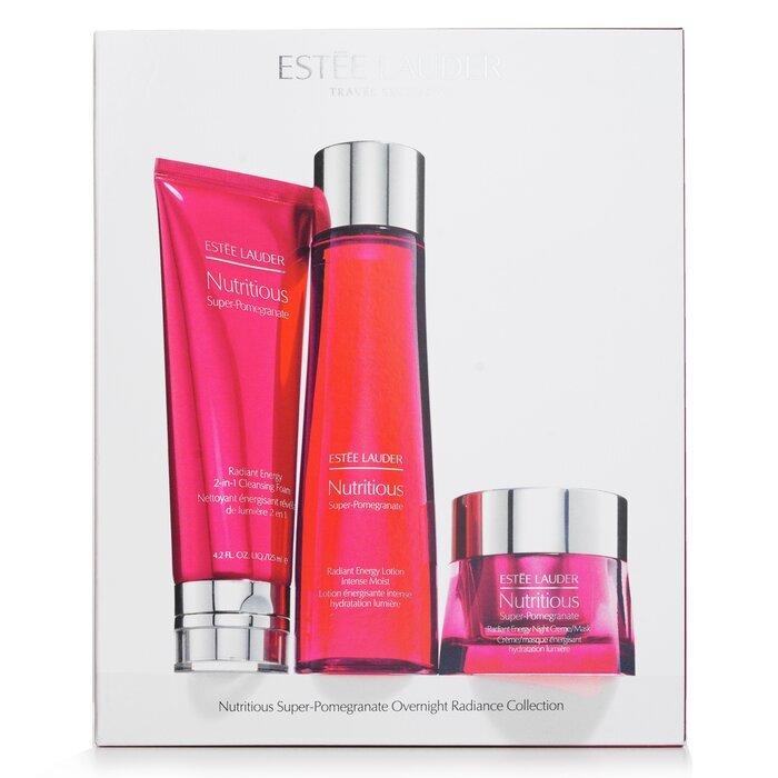 Estee Lauder Nutritious Super-Pomegranate Overnight Radiance Collection: Reinigingsschuim 125 ml + Lotion Intense Moist 200 ml + Nachtcrème 50 ml 3 stuks