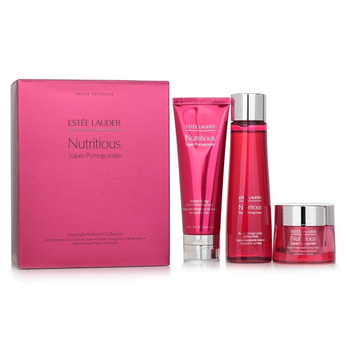 Estee Lauder Nutritious Super-Pomegranate Overnight Radiance Collection: Reinigingsschuim 125 ml + Lotion Intense Moist 200 ml + Nachtcrème 50 ml 3 stuks