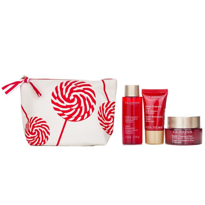 Clarins Super Restorative Collection: Day Cream 50ml+ Night Cream 15ml+ Treatment Essence 50ml+ Pouch 3pcs+1pouch