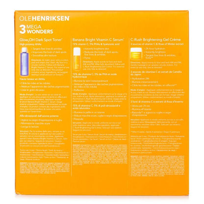 Ole Henriksen 3 Mega Wonders Set: Banana Bright Vitamin C Serum 15ml + Glow2OH Dark Spot Toner 190ml + C-Rush Brightening Gel Crème 35ml 3pcs