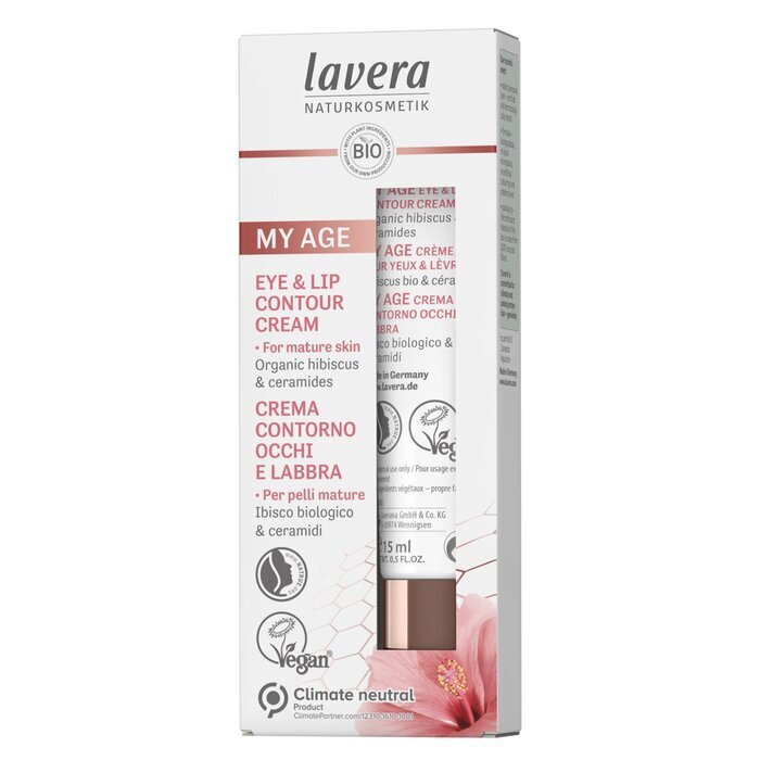 Lavera My Age Oog- en lipcontourcrème met biologische hibiscus en ceramiden - voor de rijpere huid 15 ml/0,5 oz