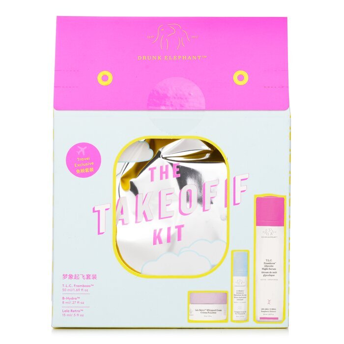 Drunk Elephant The TakeOff Kit: T.L.C Framboos Night Serum 50ml+ B-Hydra Serum 8ml+ Lala Retro Whipped Cream 15ml 3pcs