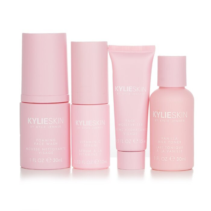 Kylie Skin 4-delige miniset: schuimende gezichtsreiniger 30 ml + gezichtsbevochtiger 15 ml + vitamine C-serum 10 ml + vanillemelk-toner 30 ml 4 stuks