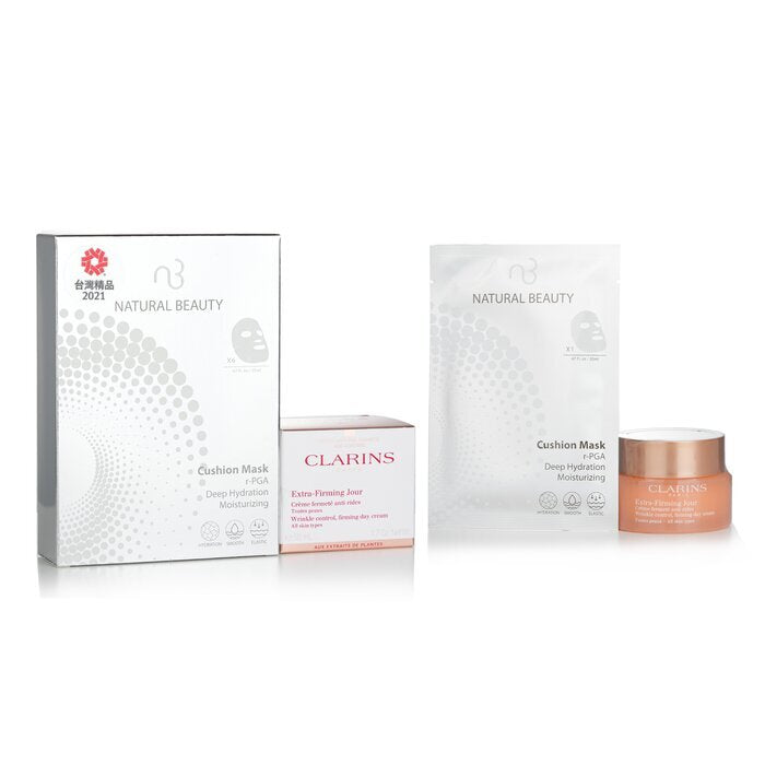 Clarins Extra-Firming Jour Wrinkle Control, Firming Day Cream - All Skin Types 50ml (Free: Natural Beauty r-PGA Hydration Cushion Mask 6x20ml) 50ml+6x20ml