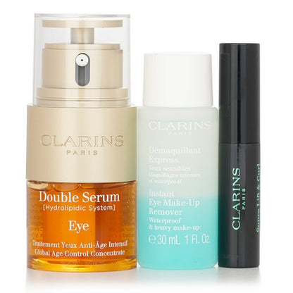 Clarins Double Serum Eye Set: Double Serum Eye 20ml + Instant Eye Make-up Remover 30ml + Supra Lift & Curl Mascara 3ml 3pcs