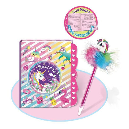 Tokidas Secret Lock Journal & Pom Pom Pen Set - Unicorn 21x24x4cm