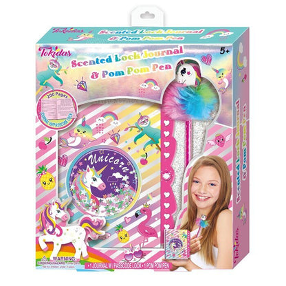 Tokidas Secret Lock Journal & Pom Pom Pen Set - Unicorn 21x24x4cm