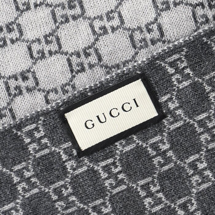 Wool Web Stripe GG Guccissima Scarf 438253 Grey