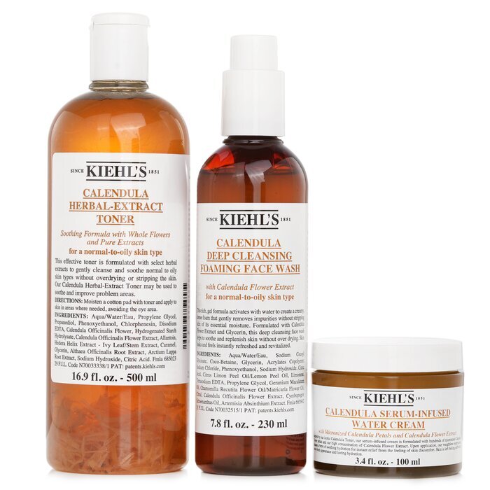 Kiehl's Calendula 3-stappen hydratatieset: gezichtsreiniger 230 ml + toner 500 ml + watercrème 100 ml 3 stuks