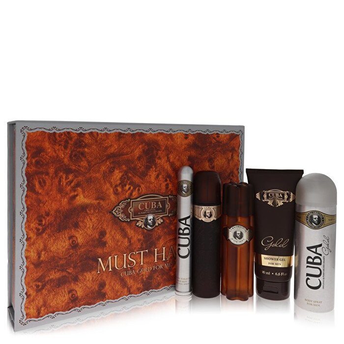 Fragluxe Cuba Gold Gift Set - Eau De Toilette Spray + Aftershave Spray + 6.7 oz Body Deodorant Spray + 6.7 oz Douchegel + 1.17 oz Eau De Toilette Spray