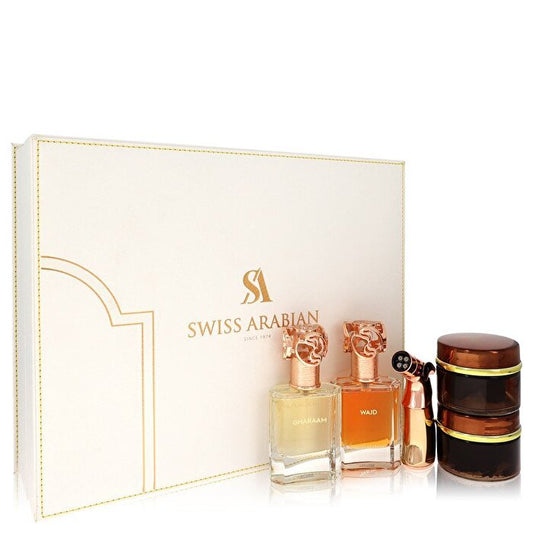 Swiss Arabian Swiss Arabian Bakhoor Dukhoon Al Haram Gift Set - Gift Set bevat Eau De Parfum in Wajd &amp; Gharaam + 2 x 60 gram wierook in Dukhoon Al Haram &amp; Oud Muattar Mumtaz