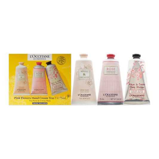 L'Occitane Pink Flowers Handcrème Trio Set Neroli Orchidee 75ml/roos 75ml/kersenbloesem 75ml 225ml